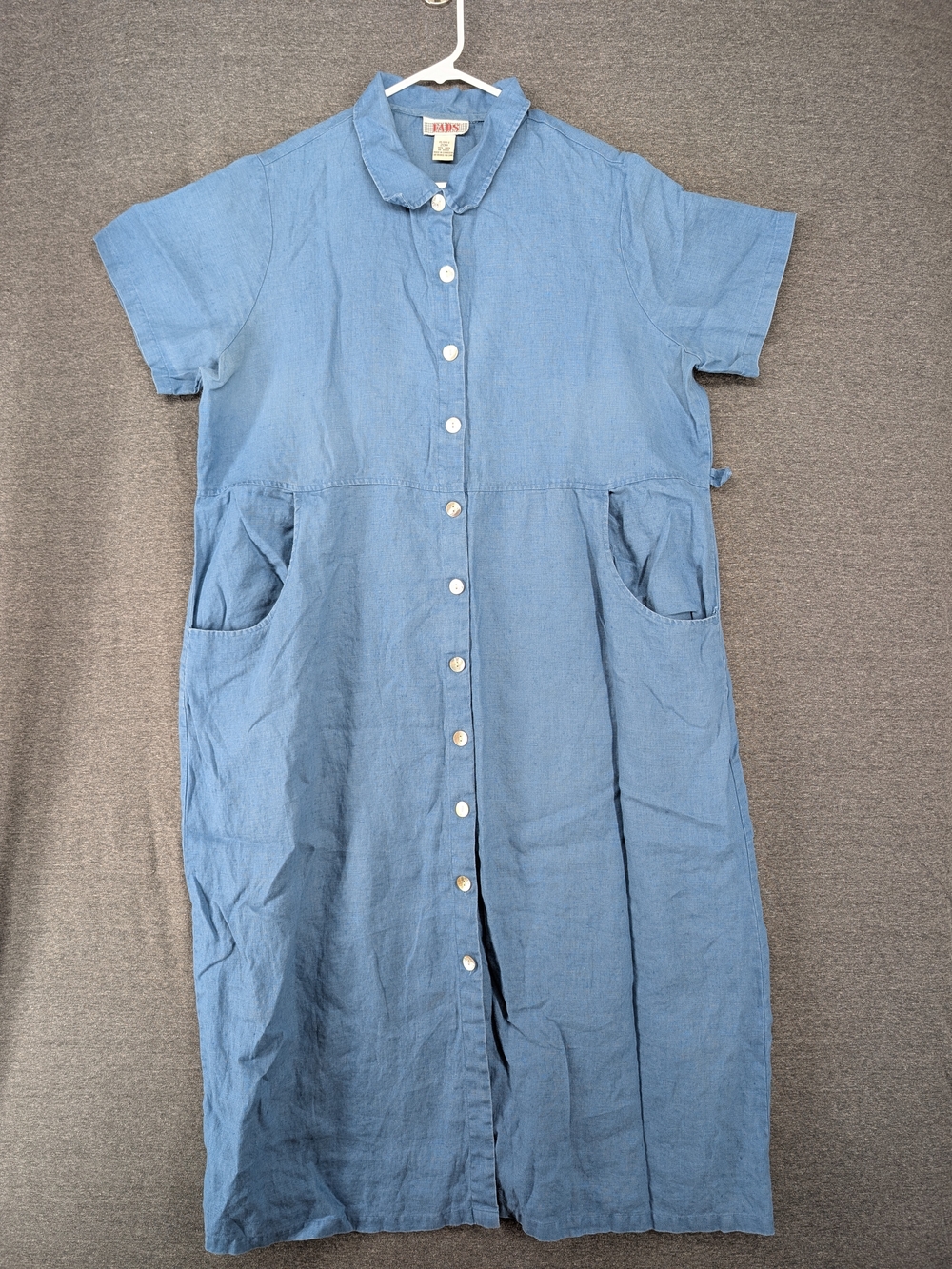 Casual Blue Button-Front Maxi Dress with Pockets - 100% Linen